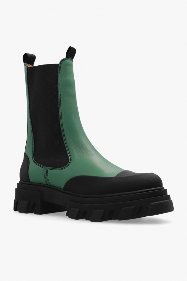 ganni green chelsea boots
